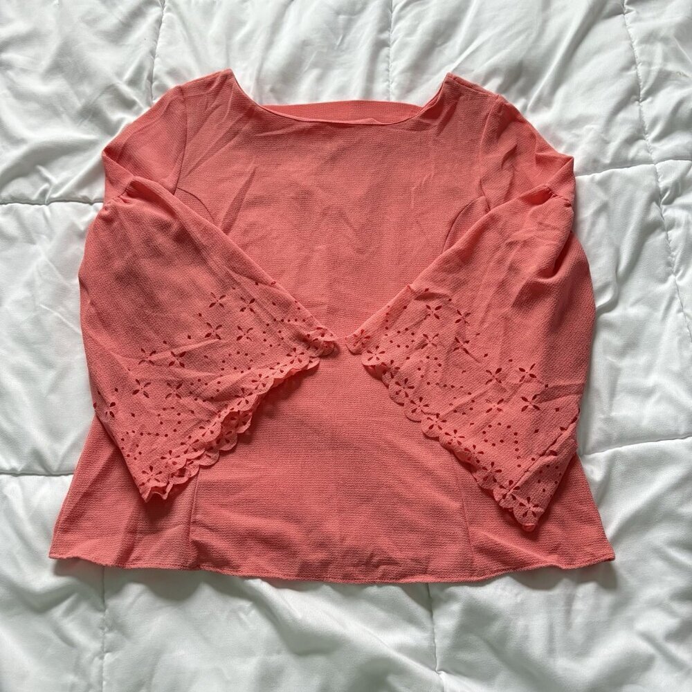 Kay Celine Womens Size Small Blouse 3/4 Wide Sleeve Pink Coral Vintage 90s Y2K